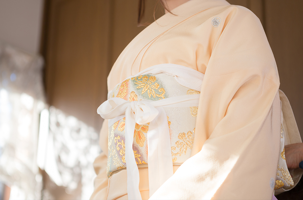 訪問着薄小豆色正絹一つ紋（背紋）｜訪問着・付け下げ